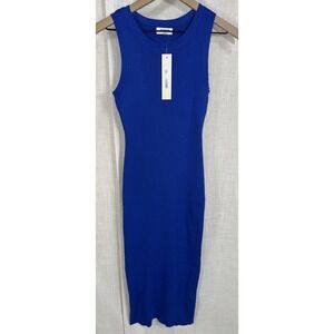 NWT The Workshop Ribbed Sweater Dress Women's L Bodycon Royal Blue Stretch Long